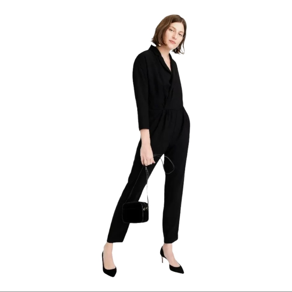 NWT J. Crew Size 0 Black Lapel Jumpsuit In Everyday Crepe